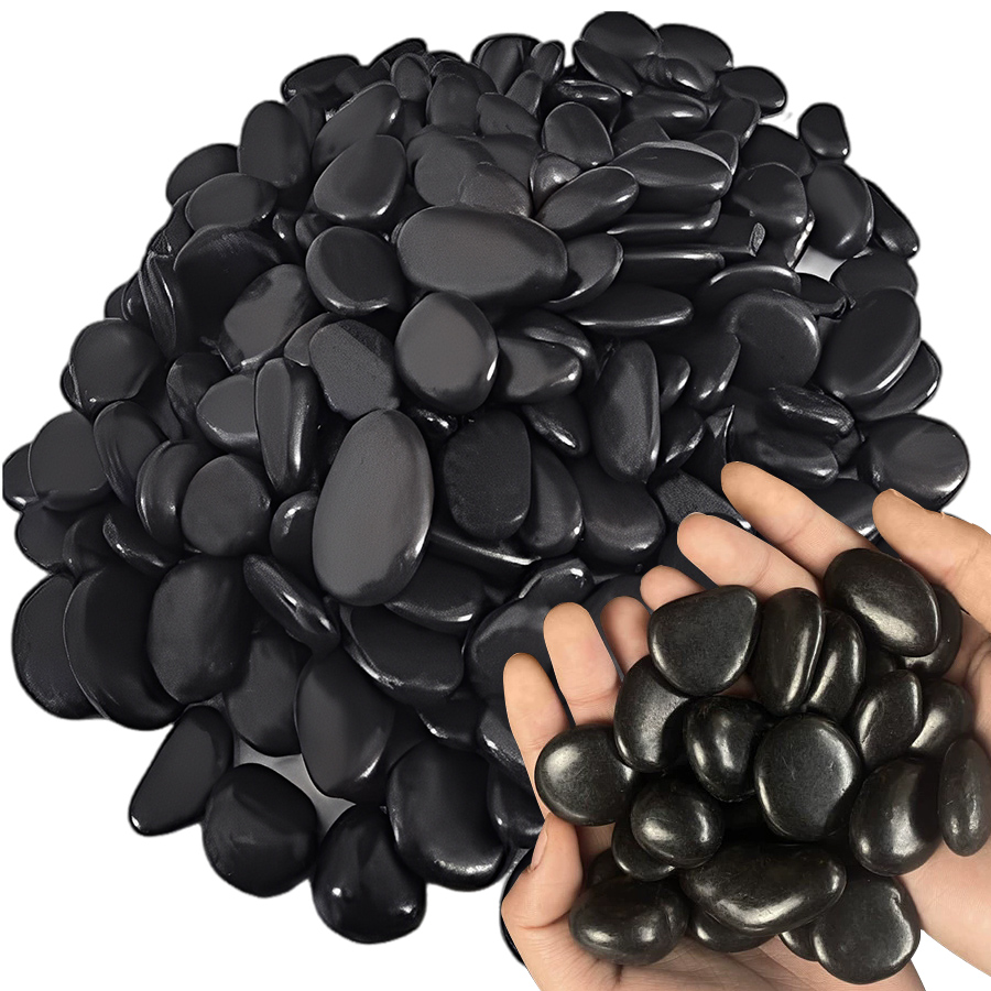 Aquarium Planting Ideas - 200g Black High Polished Natural Pebbles