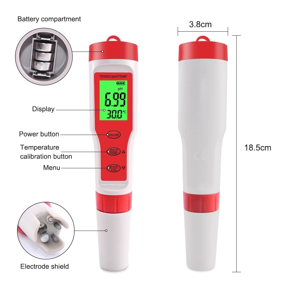 4 IN 1 TDS PH Meter PH/TDS/EC/ - Planted Aquarium Test Kit avis et prix